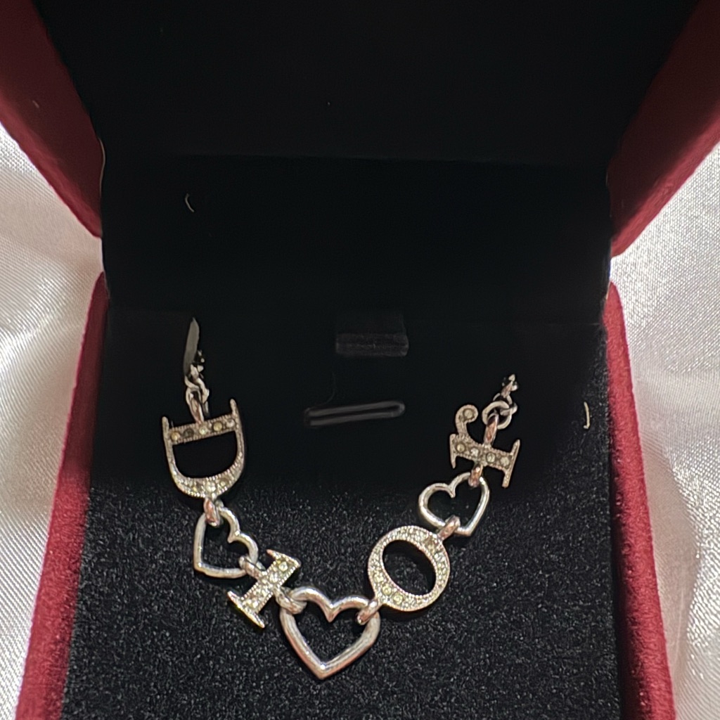 Christian Dior, Vintage Silver Tone Bracelet With Rhinestones Encrusted In Dior